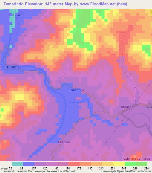 Tamarindo,Peru Elevation Map