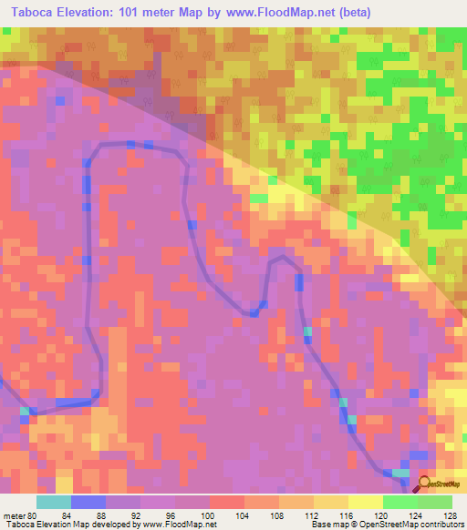 Taboca,Peru Elevation Map