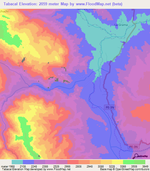 Tabacal,Peru Elevation Map