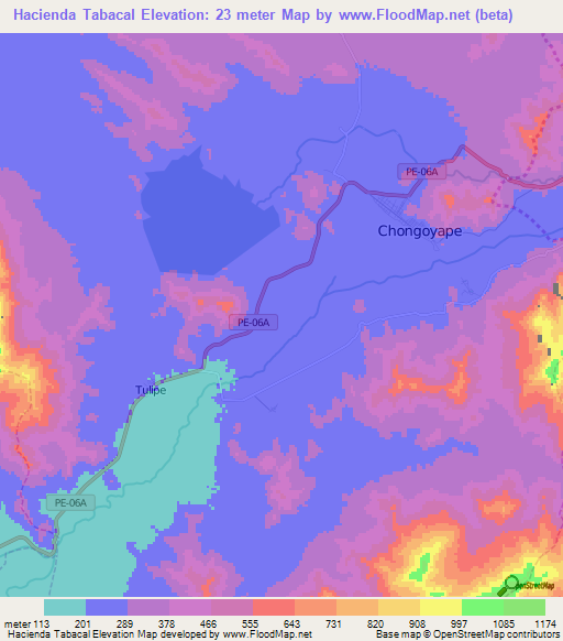 Hacienda Tabacal,Peru Elevation Map