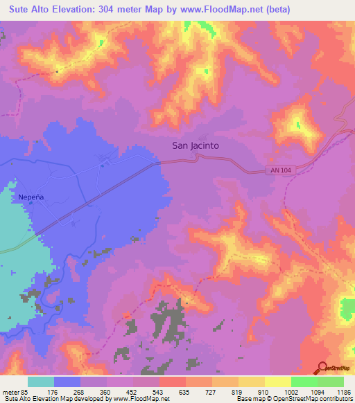 Sute Alto,Peru Elevation Map
