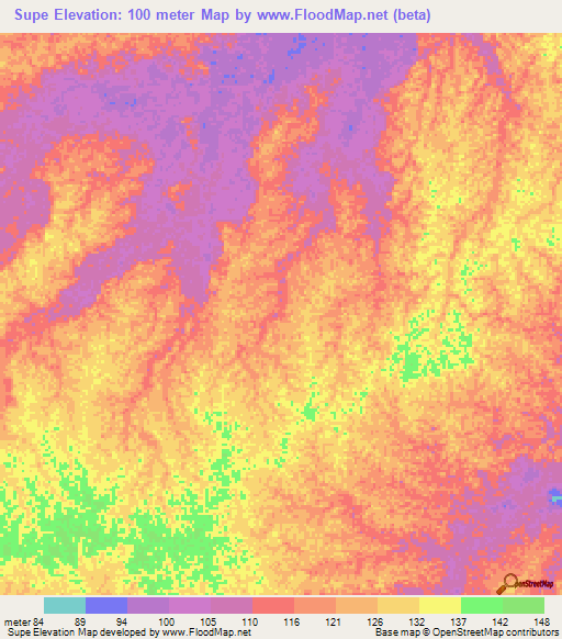 Supe,Peru Elevation Map