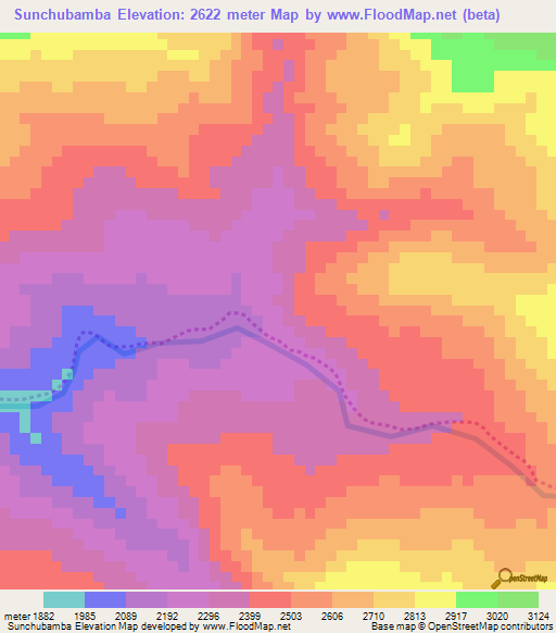 Sunchubamba,Peru Elevation Map
