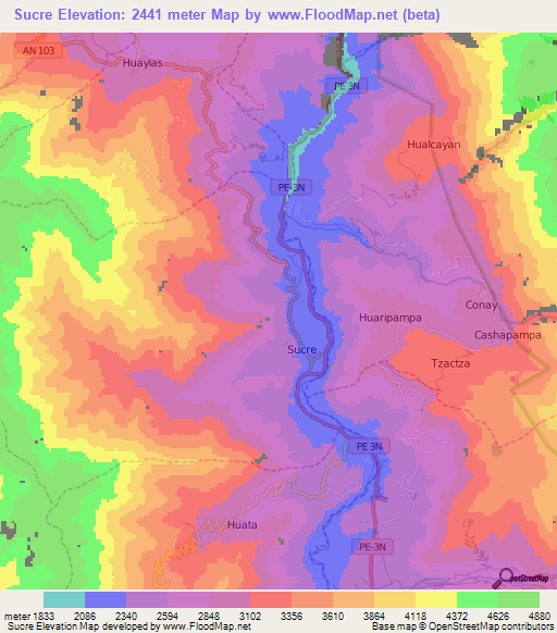 Sucre,Peru Elevation Map