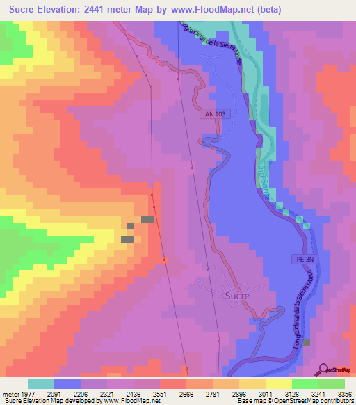 Sucre,Peru Elevation Map