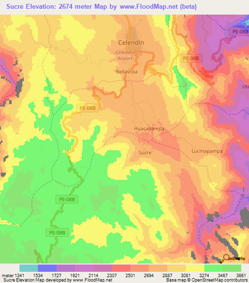 Sucre,Peru Elevation Map