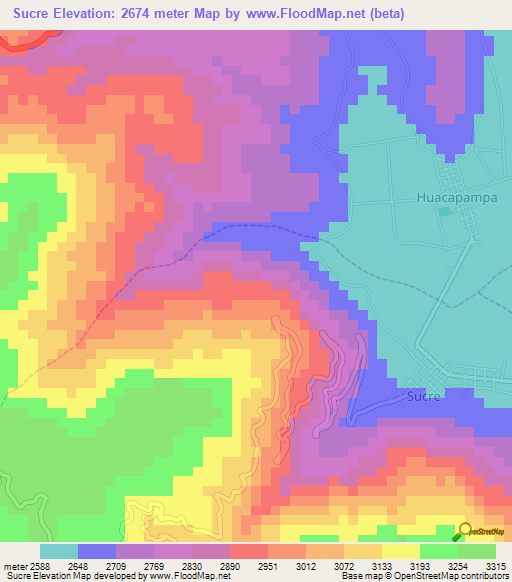 Sucre,Peru Elevation Map