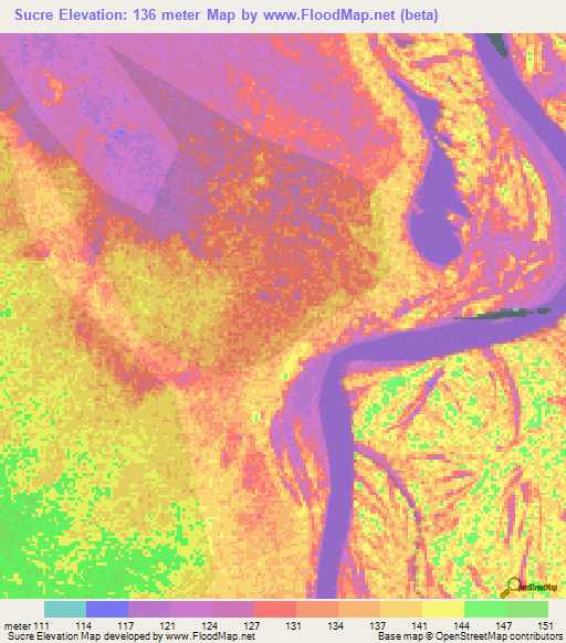 Sucre,Peru Elevation Map