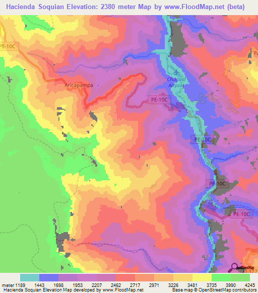 Hacienda Soquian,Peru Elevation Map