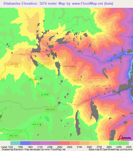 Sitabamba,Peru Elevation Map