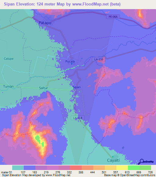 Sipan,Peru Elevation Map