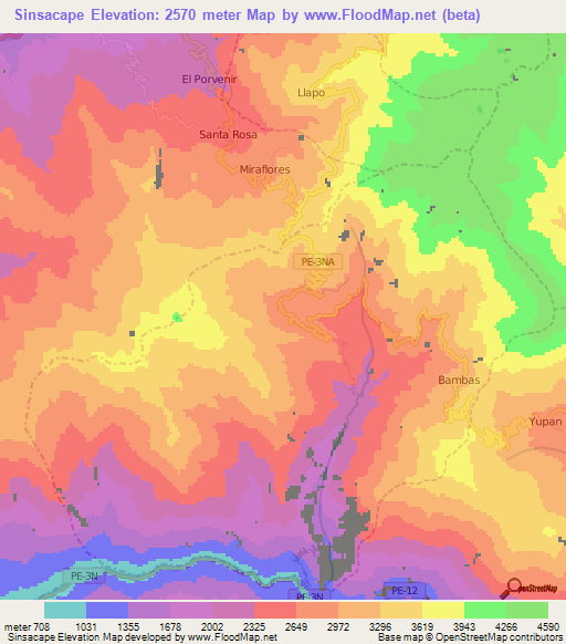 Sinsacape,Peru Elevation Map