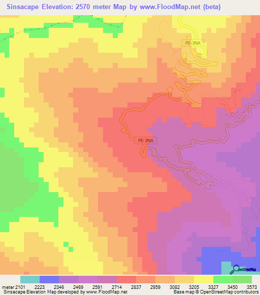 Sinsacape,Peru Elevation Map