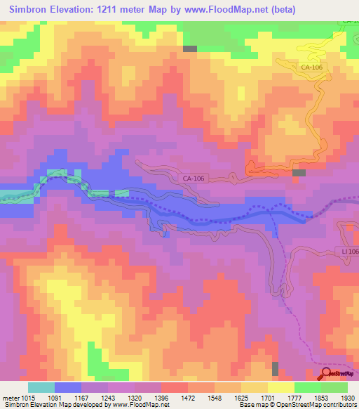 Simbron,Peru Elevation Map