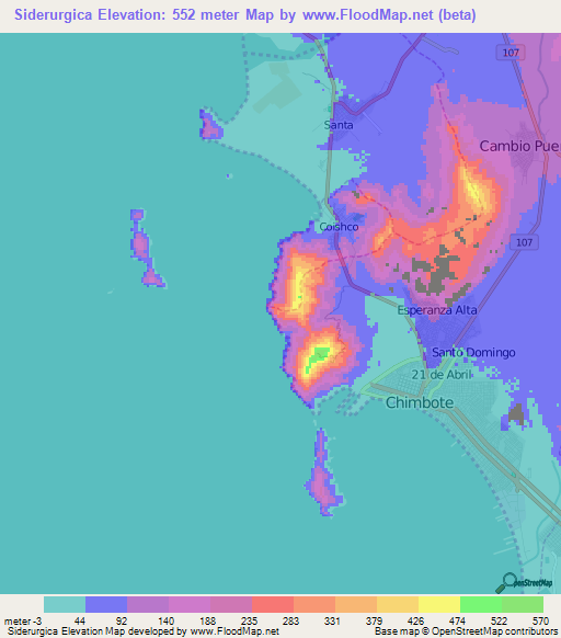 Siderurgica,Peru Elevation Map