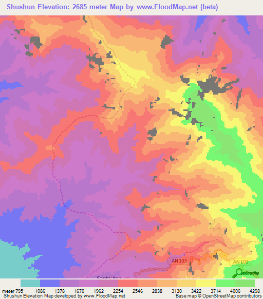 Shushun,Peru Elevation Map