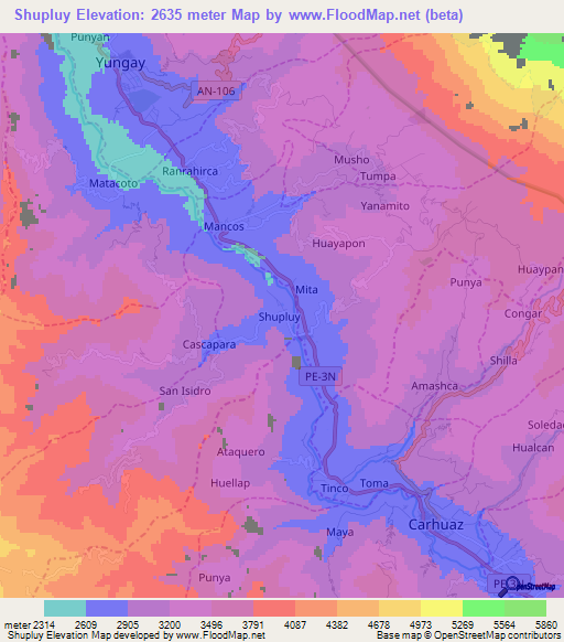 Shupluy,Peru Elevation Map