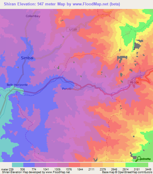Shiran,Peru Elevation Map