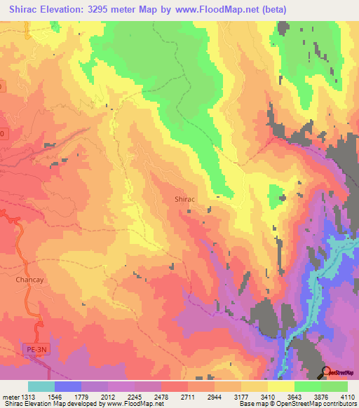 Shirac,Peru Elevation Map
