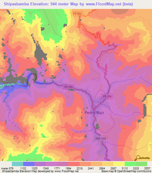Shipasbamba,Peru Elevation Map