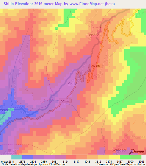 Shilla,Peru Elevation Map