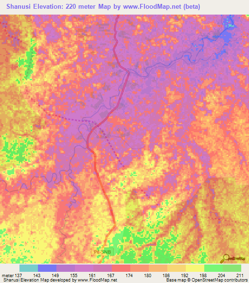 Shanusi,Peru Elevation Map