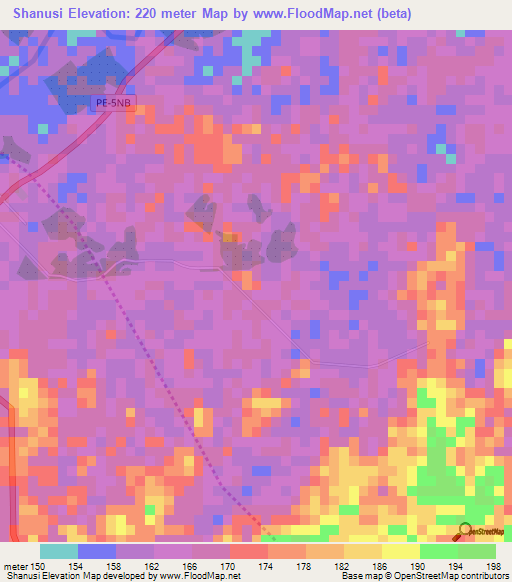 Shanusi,Peru Elevation Map