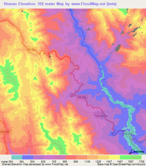 Shanao,Peru Elevation Map