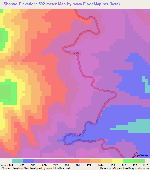 Shanao,Peru Elevation Map