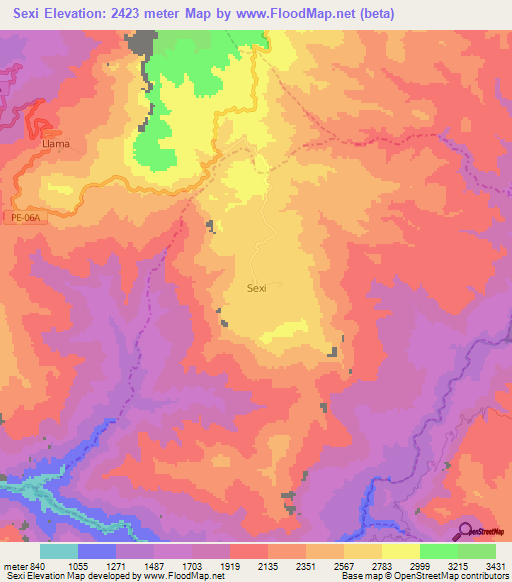 Sexi,Peru Elevation Map