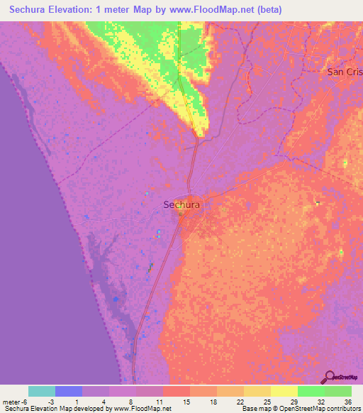Sechura,Peru Elevation Map