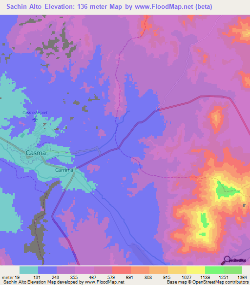 Sachin Alto,Peru Elevation Map