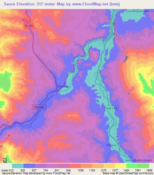Sauce,Peru Elevation Map