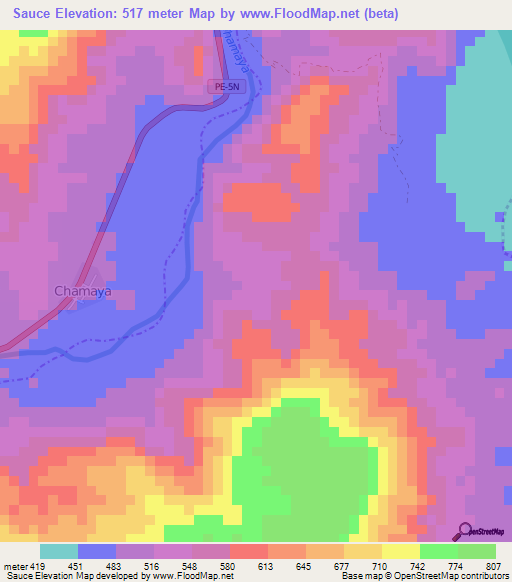 Sauce,Peru Elevation Map
