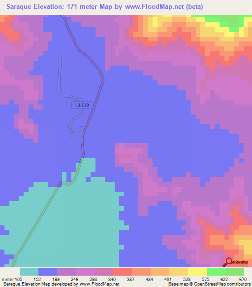 Saraque,Peru Elevation Map