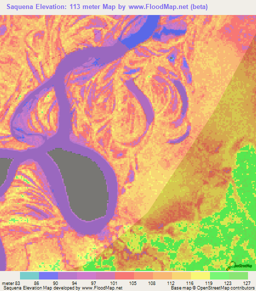 Saquena,Peru Elevation Map