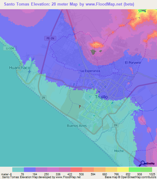 Santo Tomas,Peru Elevation Map