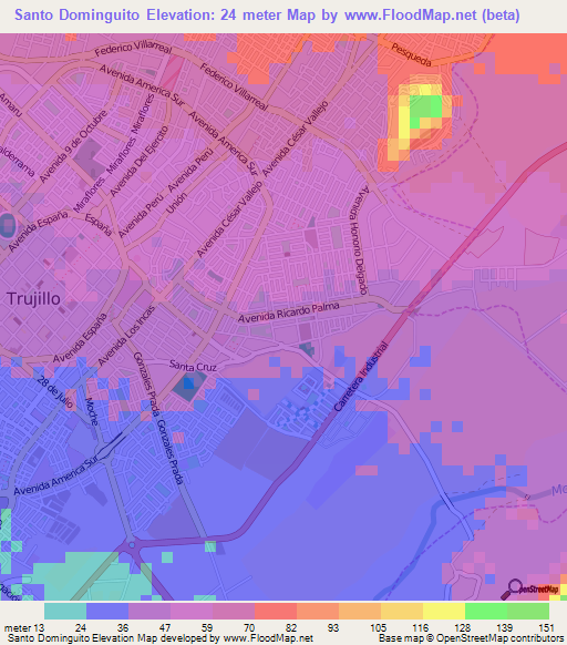 Santo Dominguito,Peru Elevation Map