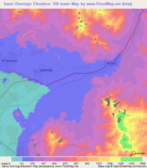 Santo Domingo,Peru Elevation Map