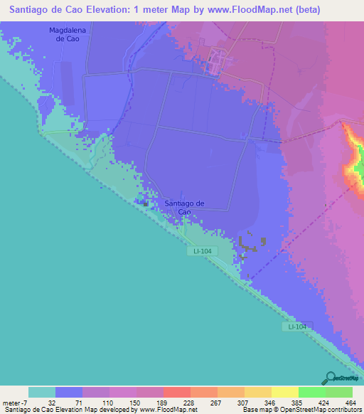 Santiago de Cao,Peru Elevation Map