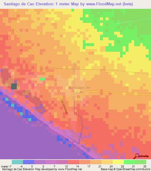 Santiago de Cao,Peru Elevation Map