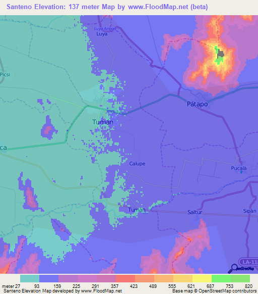 Santeno,Peru Elevation Map