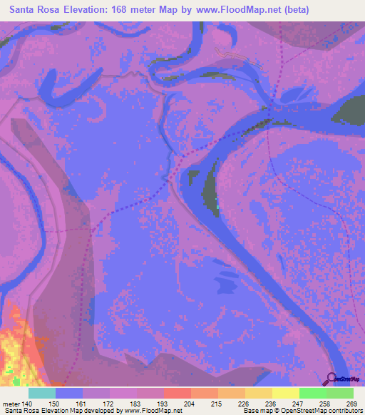 Santa Rosa,Peru Elevation Map