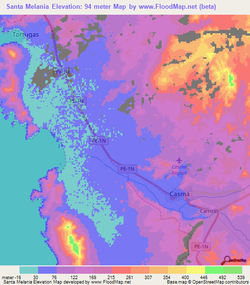 Santa Melania,Peru Elevation Map