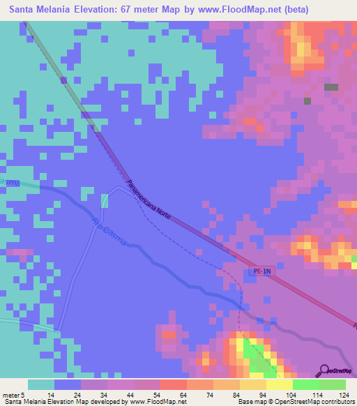 Santa Melania,Peru Elevation Map