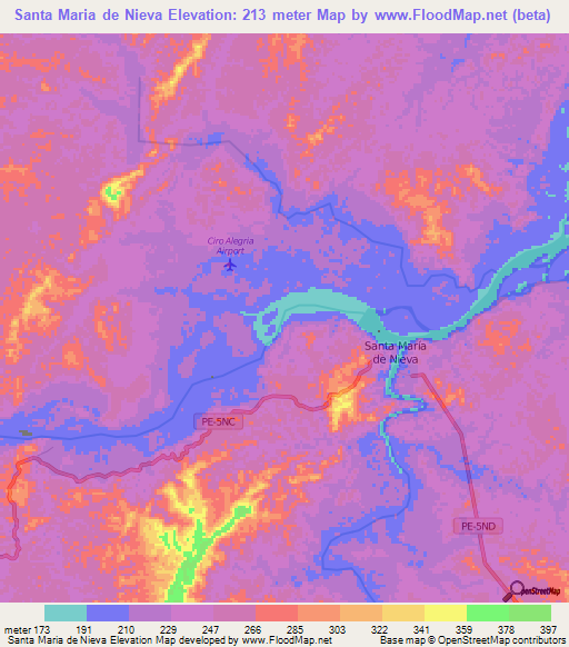 Santa Maria de Nieva,Peru Elevation Map