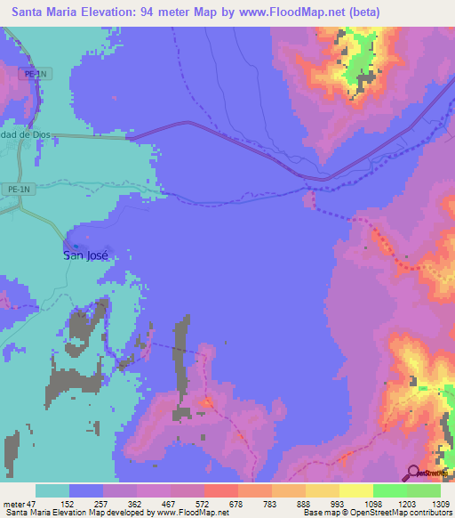Santa Maria,Peru Elevation Map