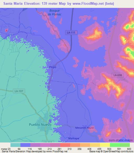 Santa Maria,Peru Elevation Map