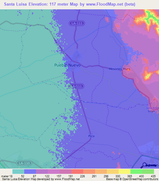 Santa Luisa,Peru Elevation Map