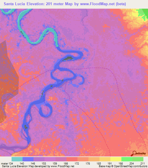 Santa Lucia,Peru Elevation Map